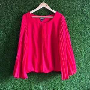 Pleated Statement Sleeve Bubble Hem Blouse